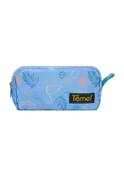 Temel Flamingo Desenli Turkuaz Tek Gözlü Kalem Çantası Çok Renkli