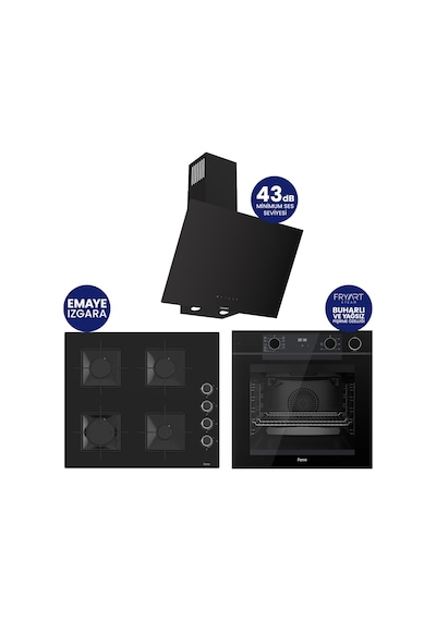Ferre Steamart-Fryart-Silentart Serisi Siyah Set QEP64CS+SS205+D077-SA Emaye Izgara
