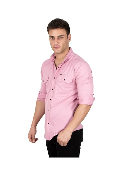 Deepsea Erkek Pembe Fitilli Çıtçıtlı Kot Gömlek 300421 Pembe
