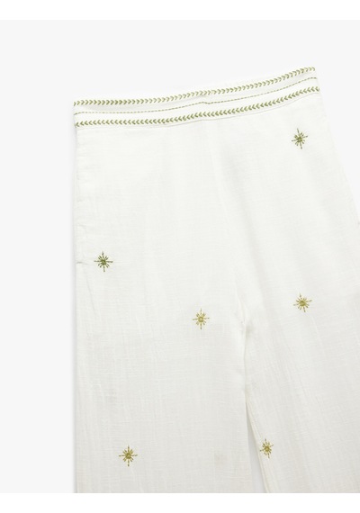 Koton Pamuklu Yüksek Bel Fistolu Brodeli Düz Bol Paça Pantolon Yeşil Desenli 5sak40123pw Yeşil Desenli Koton Pamuklu Yüksek Bel Fistolu Brodeli Düz Bol Paça Pantolon Yeşil Desenli 5sak40123pw Yeşil Desenli