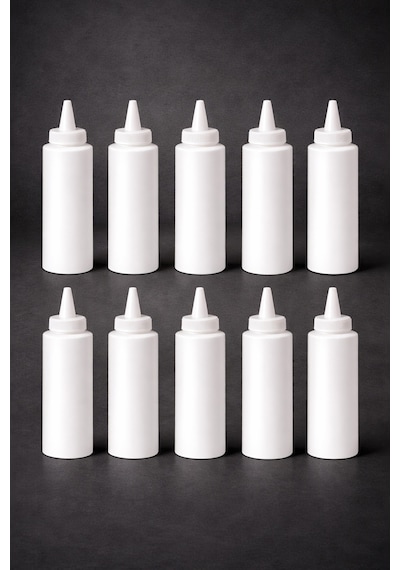 Sosluk Sıkma Şişesi 10 Adet 250 Ml Bpa Free Mayonez Sos Şişesi Endüstriyel Kullanım Beyaz