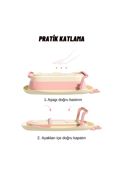 Katlanabilir Termometreli Bebek Küveti Filesi Bebek Havuzu Pembe