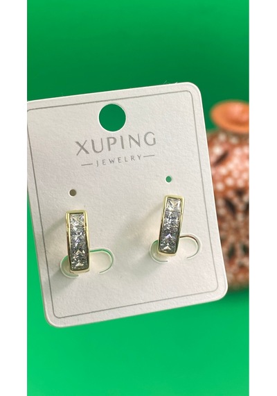 Xuping 14k Altın Renginde Kare Taşlı Halka Çelik Kadın Küpe Gold