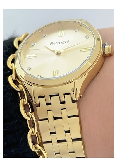 Ferrucci Gold Renk Çelik Şık Kadın Kol Saati+bileklik Hediye Gold