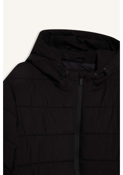 Defacto Su İtici Slim Fit Dar Kesim Astarlı Kapüşonlu Fermuarlı Cepli Dolgulu Mont R0216az25aubk27 Siyah-bk27