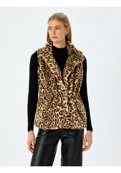 Koton Kolsuz Leopar Desenli Suni Kürk Yelek Deve Tüyü Desenli 5wak20374ew Camel Desenli Camel