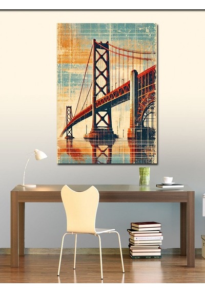 Kanvas Tablo Kırmızı Köprü Ve Geometrik Sanat 100cmx140cm