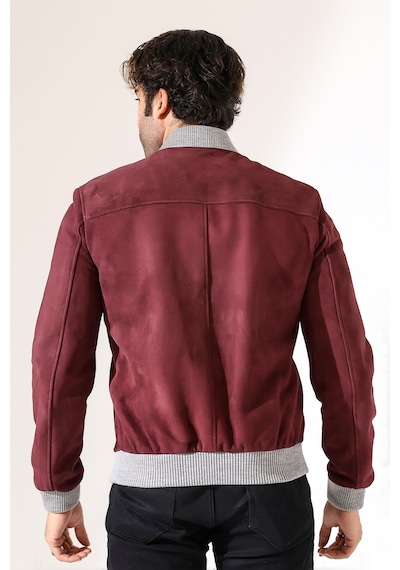 M M Marki Marki Erkek Hakiki Süet Deri Ceket, Bordo, Pilot Model, 67 Cm, Fermuarlı