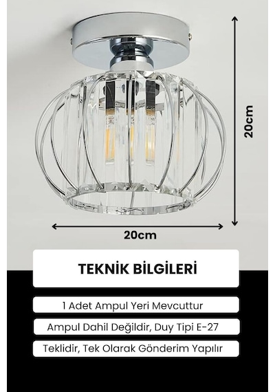 Bella Luce Model Krom Renk Kaplama Metal Kristal Taşlı Yatak Salon Oturma Odası Plafonyer Avize Ekru