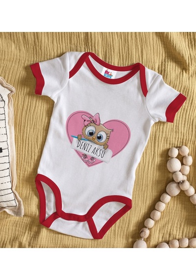 Bk Gift Bk Kids Kişiye Özel İsimli Kırmızı Bebek Body Zıbın-43 Çok Renkli
