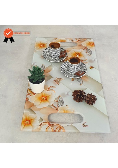 Decorita Cam Tepsi Elmas Çiçekler 29Cm X 52Cm