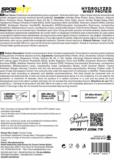 Sporfit Nutrition Hydrowhey Protein Tozu 1800 Gr 60 Servis Çilekli Pasta + 3 Milyar Probiyotik + Shaker + Protein Kahve Hediyeli çilek
