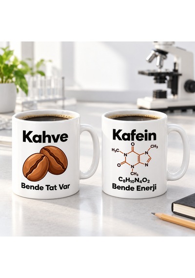 Kahve Ve Kafein 2'li Porselen Kupa Seti - Model 385 Çok Renkli