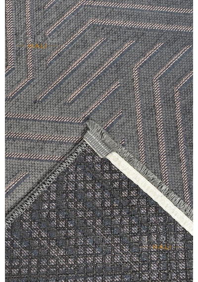 Saraz Halı Ada Kilim Modern Salon Mutfak Koridor Kesme Yolluk Dokuma Makine Halısı Zigzag Antrasit Antrasit