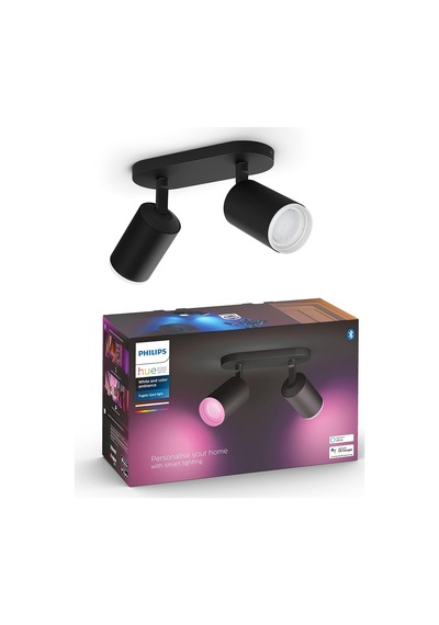Philips Hue Fugato Çift Spot Renkli Akıllı Led Armatür, Siyah, 2x4.2w - 25.000 Saat Ampul Kullanım Ö Sku: Smg8690010191502