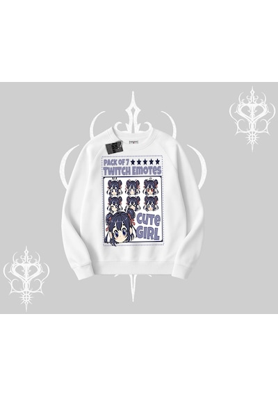 Startmore Biskilet Sweatshirt Twitch Emotes Cute Girl Anime Expression Beyaz