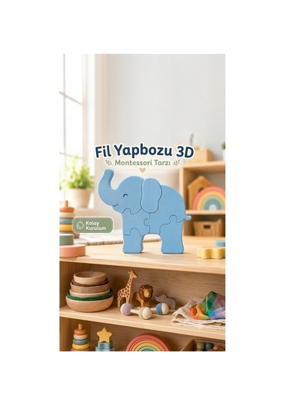 Montessori Tarzı 3d Fil Puzzle - Organik Pla Malzeme - Doğa Dostu Eğitici Oyuncak