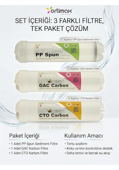 Ortimax Inline Filtre Seti-123, 3'lü Su Arıtma Filtresi Seti, Evrensel Uyumlu Diğer