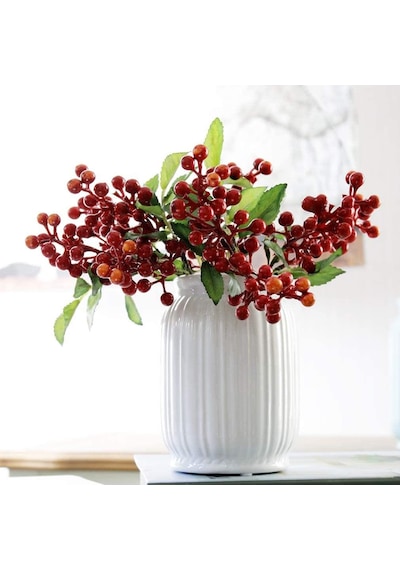 Yapay Çiçek Kokina 3 Dal lı Demet 20*15cm Yılbaşı Çiçeği Red Berr