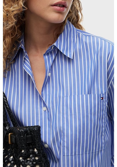 Tommy Hilfiger Poplin Çizgili Oversize Gömlek Kadın Gömlek Ww0ww51120 0bh Mavi