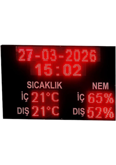 Sanec Led Tarih Saat Sıcaklık Nem Göstergesi 130x83cm Wifi Kontrollü Endüstriyel Dijital Tabela Çok Renkli
