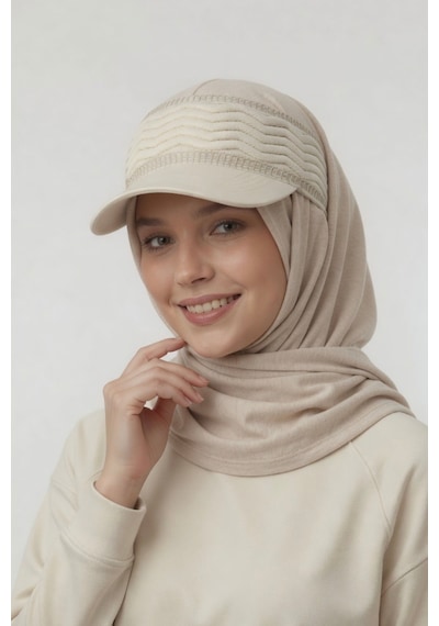 Mollycrush Triko Bandana Şapka Zarif Aksesuar Hediyesi Bej Kadın Zikzak Simli Esnek Bantlı Model Bejㅤ