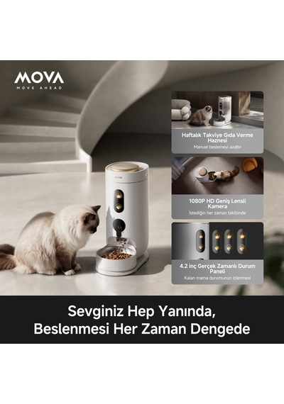 MOVA Nutripal 10 Ultra Akıllı Evcil Hayvan Mama Kabı 4 L Kapasite Paslanmaz Çelik Takviye Gıda Haznesi