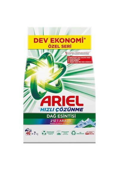 2 Adet Ariel Toz Çamaşır Deterjanı Dağ Esintisi Renkiler Ve Beyazlar 7 Kg Diğer