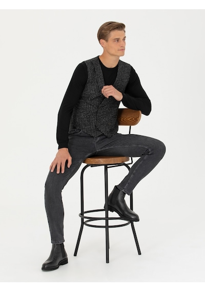 Cacharel Antrasit Slim Fit Yün Karışımlı Spor Yelek Gri