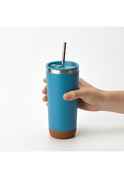 590 Ml Paslanmaz Çelik Pipetli Termos Kupa - 4 Renk Seçeneği Siyah, Yeşil, Gri, Mavi - Sıcak Ve Soğuk Tutan Mug - Araç Ve Ofis Bardağı Mavi Çok Renkli