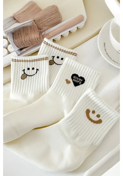 Hitit Socks Kadın 5 Çift Premium Kalite Gülen Surat Ve Kalp D... Çok Renkli