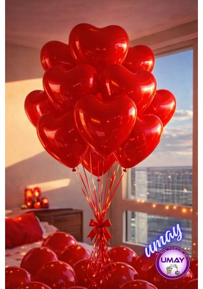 10 Adet Kırmızı Kalp Balon Lateks Helyum Uyumlu Doğum Günü & Özel Gün 10 25 Cm
