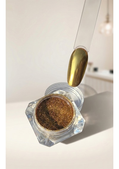 Gold Tırnak Krom Tozu Aplikatörlü Krom İnci Tozu Metalik Altın Wn-103