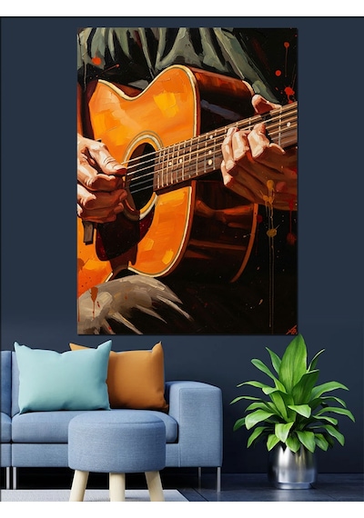 Akustik Gitar Çalan Sanatçı Portresi Dekoratif Kanvas - Mdf Ahşap Tablo