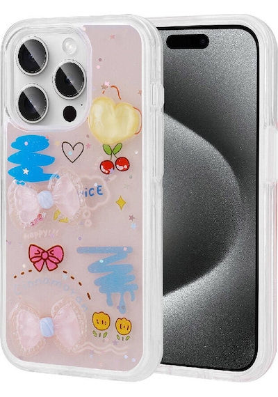 Nourthkiingdom Apple Uyumlu iPhone 15 Pro Kabartma Figürlü Parlak Nrtk Minimini Silikon Kılıf-pembe Pembe