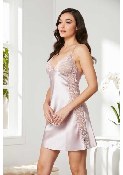 Pierre Cardin Pudra Saten Dantelli Gecelik Sabahlık Takım 4438 001