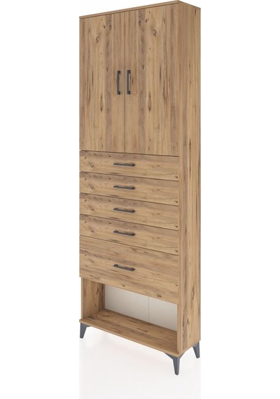 Arges Dolap 2 Raflı 5 Çekmeceli 2 Kapaklı 88x30x243 Çam-çam Atlas Çam