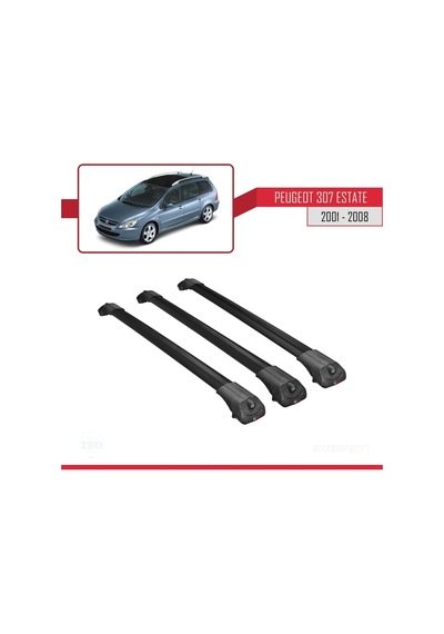 Peugeot 307 Estate 2001-2008 Arası İle Uyumlu Ace-1 Ara Atkı Tavan Barı Siyah 3 Adet Bar