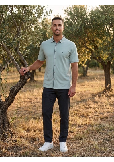 Maccali Erkek Buz Mavisi Kısa Kollu Basic Polo Yaka Gömlek