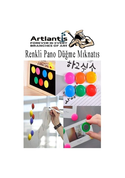 Artlantis Renkli Pano Düğme Mıknatısı 20 Li 1 Paket Manyetik Yuvarlak Mıknatıs Buzdolabı Renkli Plastik Kaplı D