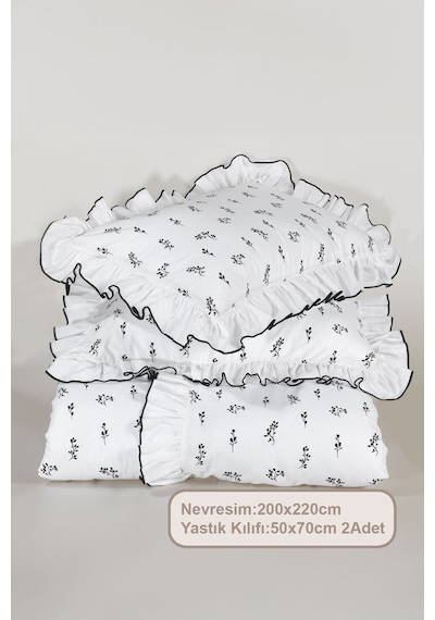Elart Sonya Nevresim Seti Çift Kişilik Pamuklu Fırfırlı 200x220 Cm Krem Krem