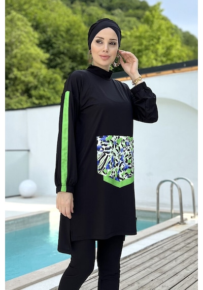 Maresiva Likralı Tam Kapalı Tesettür Mayo Carrıe 8223 Siyah Siyah