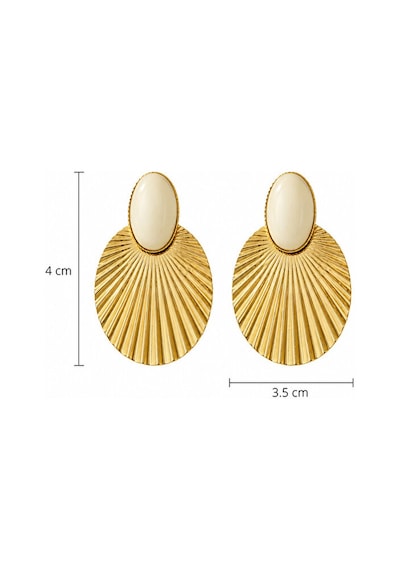 Gold Vintage Yelpaze Formlu Krem Taş Detaylı Kadın Küpe 4 Cm Şık Çok Renkli