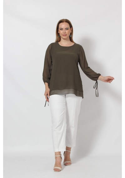 Moda Berray 3243-1 Haki Kol Ucu Bağlama Detaylı Bluz 001