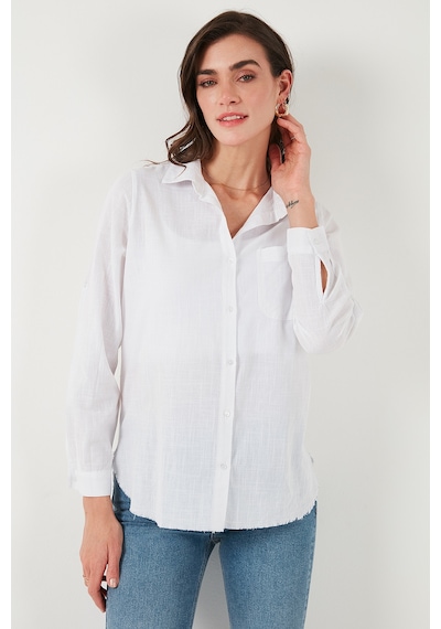Lela Pamuklu Regular Fit Cepli Bayan Gömlek Cf25S16992 Beyaz