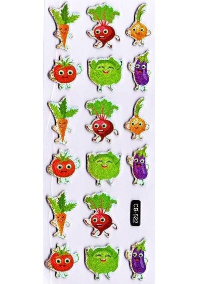 Sticker Kabartmalı Sticker Defter Planlayıcı Etiket Cb522 16x7 Cm- Neşeli Sebzeler Çok Renkli
