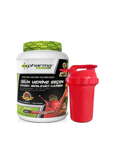 Proteinli Öğün Tozu Öğün Yerine Geçen Besleyici Shake Çikolata Çilek Aromalı 20 Servis 1000 Gr Shaker Hediyeli