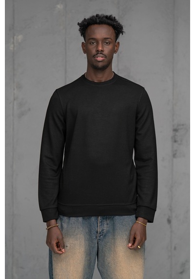 Fbı Slimfit Modal Kumaş Baharlık Sıfır Yaka Likralı Sweatshirt Siyah