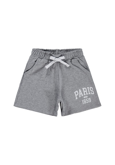 Civil Girls Paris Baskılı 2-5 Yaş Şort - Gri Gri Melanj