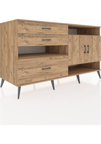 Kronos Konsol 4 Raflı 3 Çekmeceli 2 Kapaklı 176x59x99 Çam-çam Çam-çam